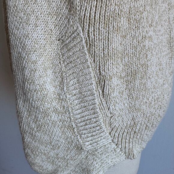 DIANE VON FURSTENBURG Fausta Drop Down Cardigan Sweater Ivory Gold Metallic Knit - Picture 7 of 10